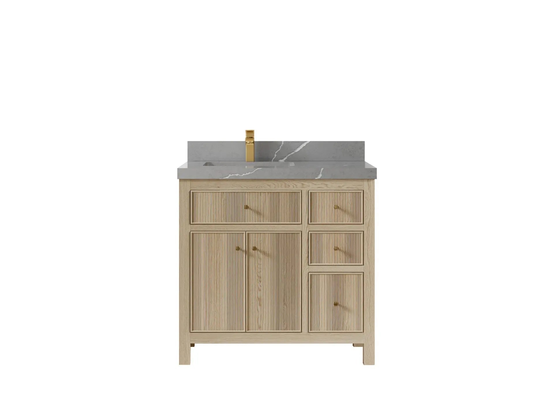 Sonoma Oak 36 in. W x 22 in. D Left Offset Sink Bathroom Vanity in Dark Natural with 2 in. Piatra Gray Quartz Countertop