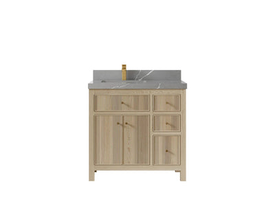 Sonoma Oak 36 in. W x 22 in. D Left Offset Sink Bathroom Vanity in Dark Natural with 2 in. Piatra Gray Quartz Countertop