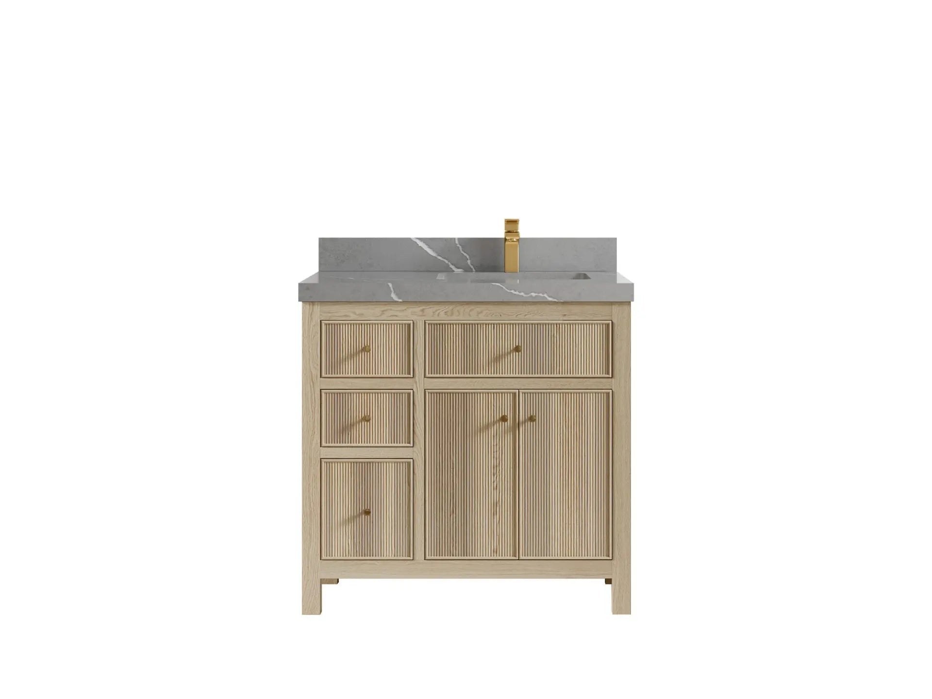 Sonoma Oak 36 in. W x 22 in. D Right Offset Sink Bathroom Vanity in Dark Natural with 2 in. Piatra Gray Quartz Countertop