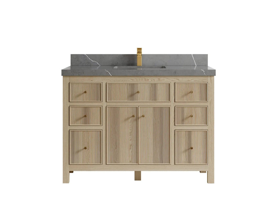 Sonoma Oak 48 in. W x 22 in. D Single Sink Bathroom Vanity in Dark Natural with 2 in. Piatra Gray Quartz Countertop