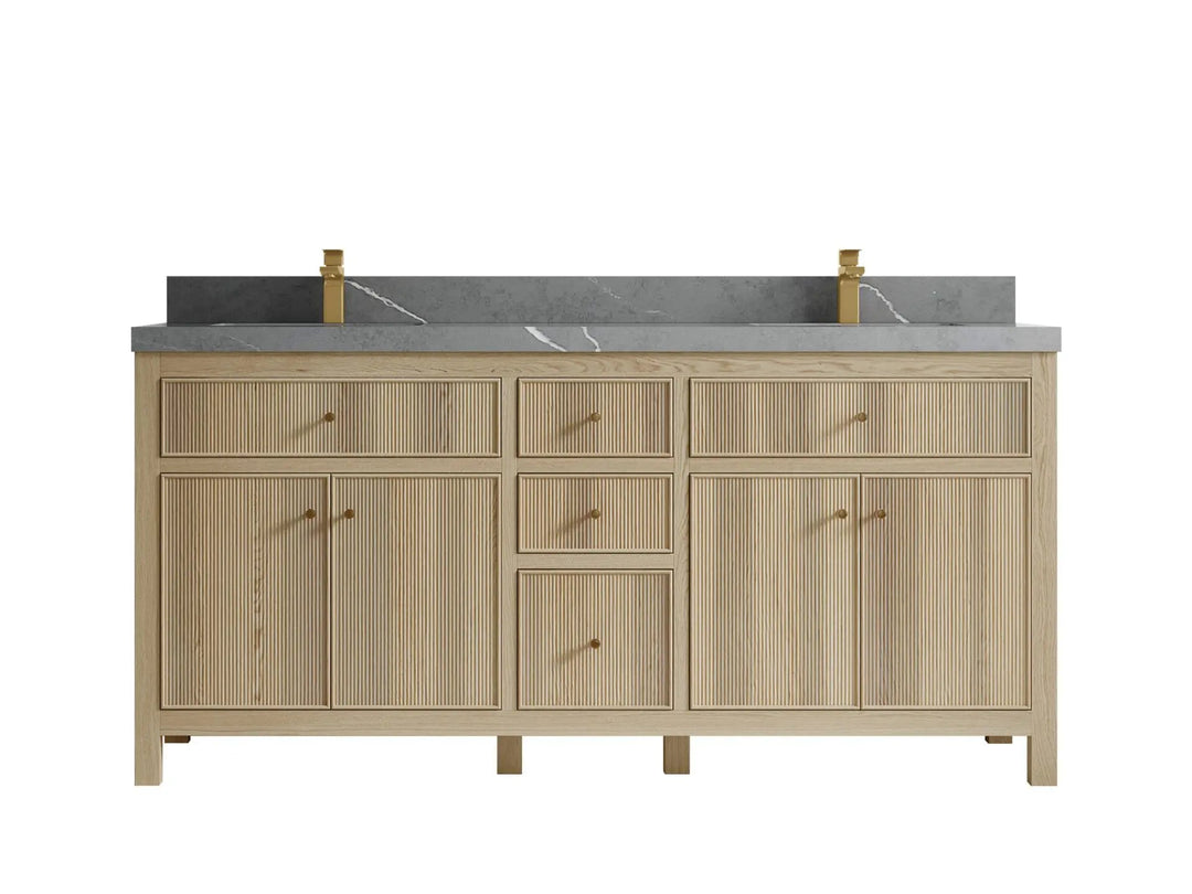 Sonoma Oak 72 in. W x 22 in. D Double Sink Bathroom Vanity in Dark Natural with 2 in. Piatra Gray Quartz Countertop