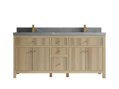 Sonoma Oak 72 in. W x 22 in. D Double Sink Bathroom Vanity in Dark Natural with 2 in. Piatra Gray Quartz Countertop
