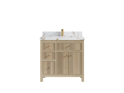 Sonoma Oak 36 in. W x 22 in. D Center Sink Bathroom Vanity in Dark Natural with 2 in. Viola Brown Quartz Countertop