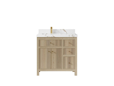 Sonoma Oak 36 in. W x 22 in. D Left Offset Sink Bathroom Vanity in Dark Natural with 2 in. Viola Brown Quartz Countertop