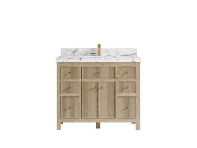 Sonoma Oak 42 in. W x 22 in. D Single Sink Bathroom Vanity in Dark Natural with 2 in. Viola Brown Quartz Countertop