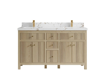 Sonoma Oak 60 in. W x 22 in. D Double Sink Bathroom Vanity in Dark Natural with 2 in. Viola Brown Quartz Countertop