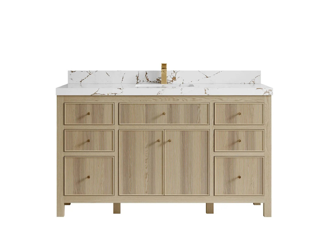 Sonoma Oak 60 in. W x 22 in. D Single Sink Bathroom Vanity in Dark Natural with 2 in. Viola Brown Quartz Countertop