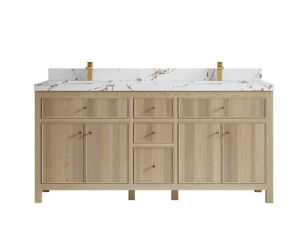 Sonoma Oak 72 in. W x 22 in. D Double Sink Bathroom Vanity in Dark Natural with 2 in. Viola Brown Quartz Countertop