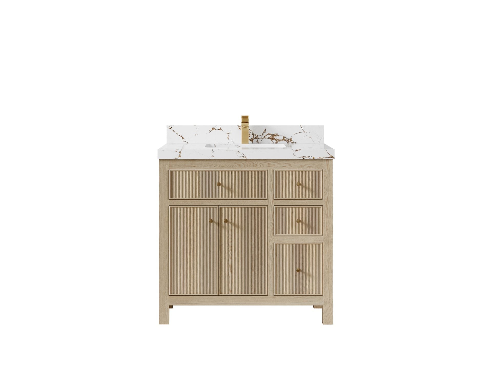 Sonoma Oak 36 in. W x 22 in. D Center Sink Bathroom Vanity in Dark Natural with 2 in. Viola Gold Quartz Countertop