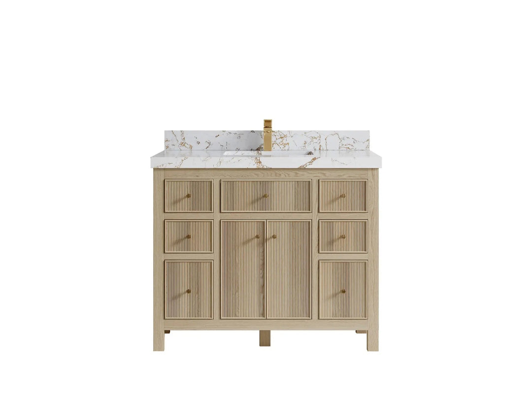 Sonoma Oak 42 in. W x 22 in. D Single Sink Bathroom Vanity in Dark Natural with 2 in. Viola Gold Quartz Countertop