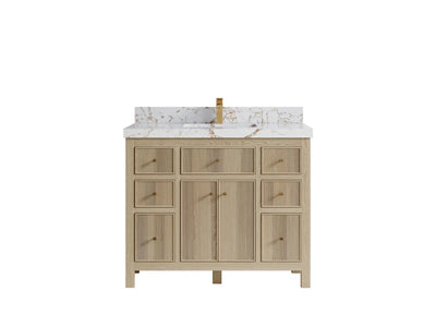 Sonoma Oak 42 in. W x 22 in. D Single Sink Bathroom Vanity in Dark Natural with 2 in. Viola Gold Quartz Countertop