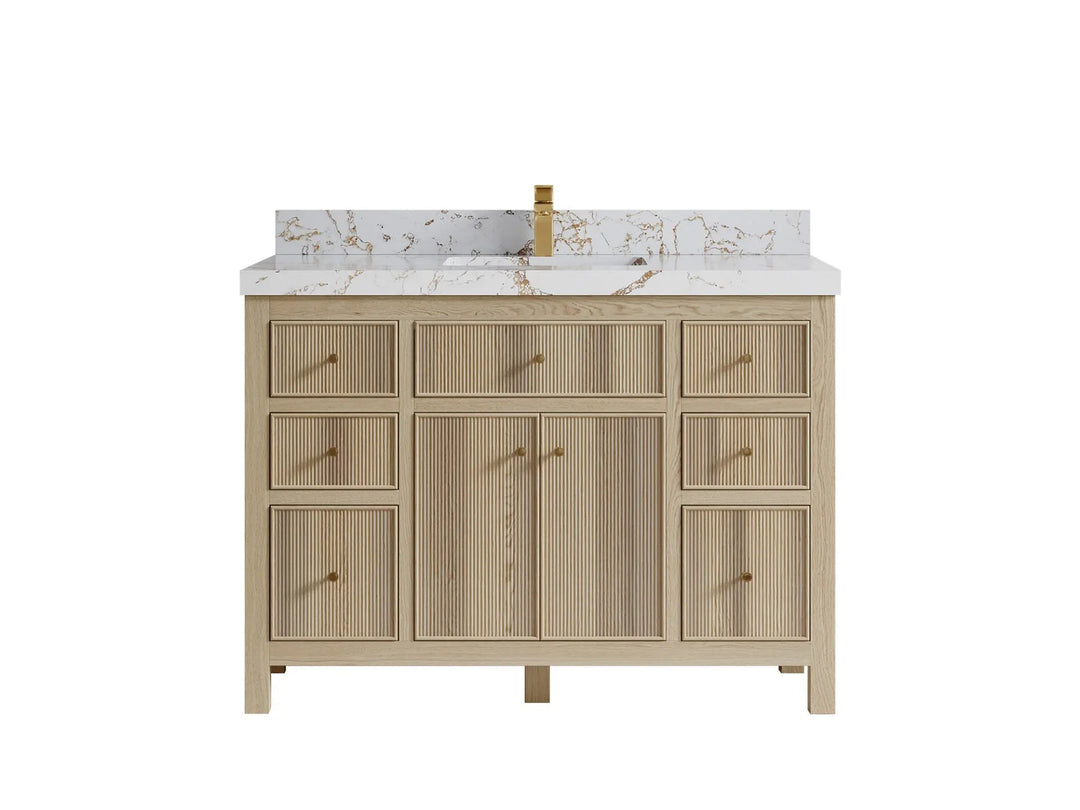 Sonoma Oak 48 in. W x 22 in. D Single Sink Bathroom Vanity in Dark Natural with 2 in. Viola Gold Quartz Countertop