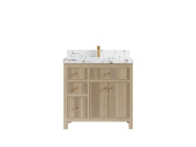 Sonoma Oak 36 in. W x 22 in. D Center Sink Bathroom Vanity in Dark Natural with 2 in. Viola Night Quartz Countertop