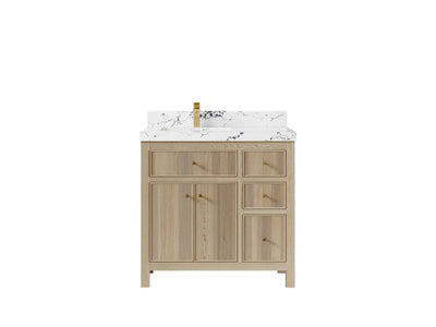 Sonoma Oak 36 in. W x 22 in. D Left Offset Sink Bathroom Vanity in Dark Natural with 2 in. Viola Night Quartz Countertop