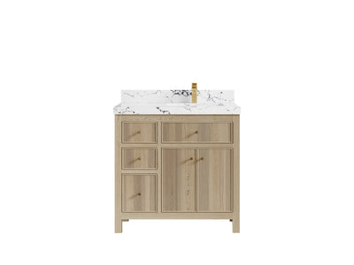 Sonoma Oak 36 in. W x 22 in. D Right Offset Sink Bathroom Vanity in Dark Natural with 2 in. Viola Night Quartz Countertop