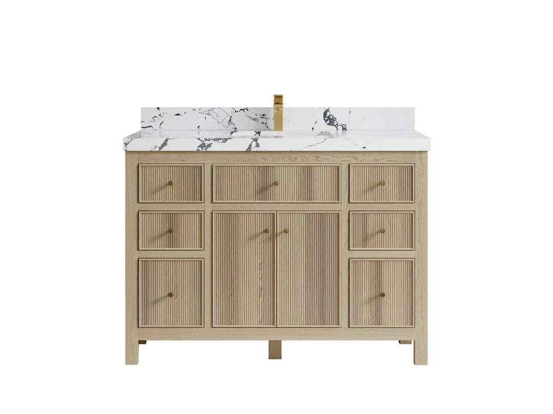 Sonoma Oak 48 in. W x 22 in. D Single Sink Bathroom Vanity in Dark Natural with 2 in. Viola Night Quartz Countertop