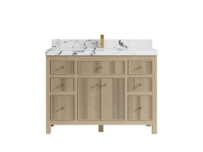 Sonoma Oak 48 in. W x 22 in. D Single Sink Bathroom Vanity in Dark Natural with 2 in. Viola Night Quartz Countertop