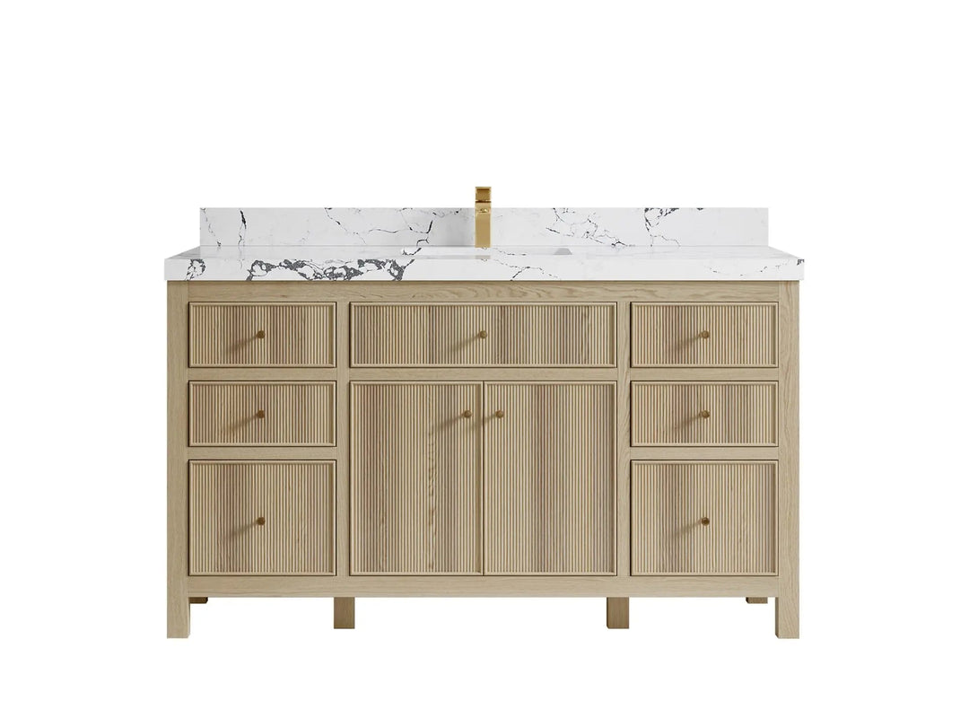 Sonoma Oak 60 in. W x 22 in. D Single Sink Bathroom Vanity in Dark Natural with 2 in. Viola Night Quartz Countertop