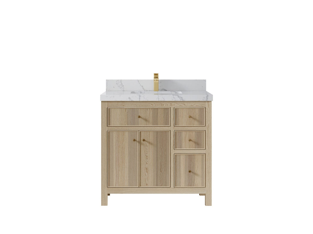 Sonoma Oak 36 in. W x 22 in. D Center Sink Bathroom Vanity in Dark Natural with 2 in. Venatino Quartz Countertop