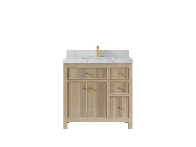 Sonoma Oak 36 in. W x 22 in. D Center Sink Bathroom Vanity in Dark Natural with 2 in. Venatino Quartz Countertop