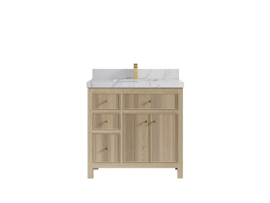 Sonoma Oak 36 in. W x 22 in. D Center Sink Bathroom Vanity in Dark Natural with 2 in. Venatino Quartz Countertop