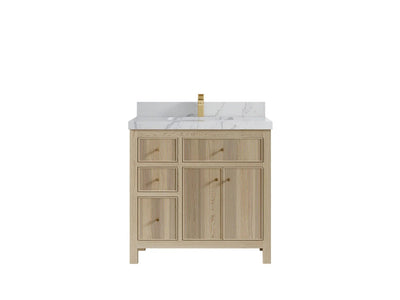 Sonoma Oak 36 in. W x 22 in. D Center Sink Bathroom Vanity in Dark Natural with 2 in. Venatino Quartz Countertop