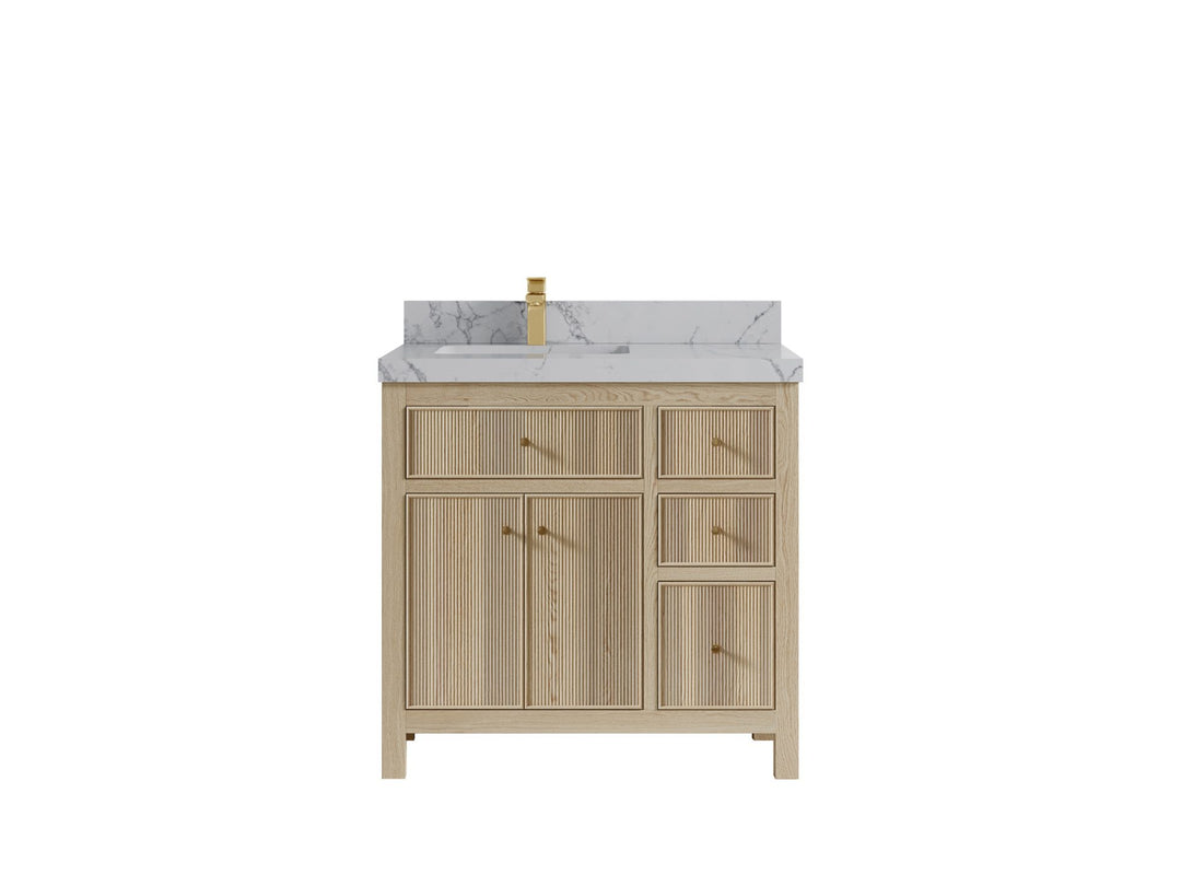 Sonoma Oak 36 in. W x 22 in. D Left Offset Sink Bathroom Vanity in Dark Natural with 2 in. Venatino Quartz Countertop