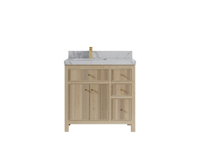 Sonoma Oak 36 in. W x 22 in. D Left Offset Sink Bathroom Vanity in Dark Natural with 2 in. Venatino Quartz Countertop