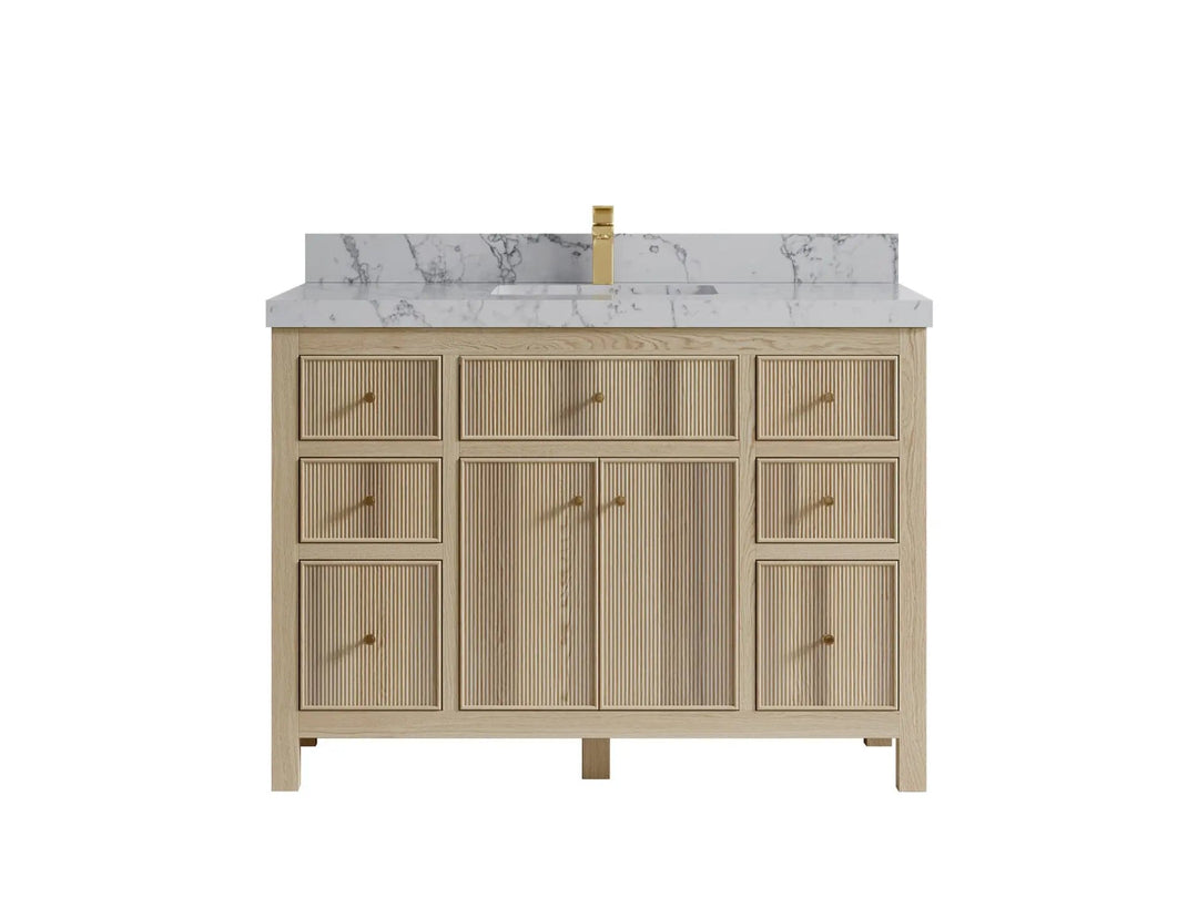 Sonoma Oak 48 in. W x 22 in. D Single Sink Bathroom Vanity in Dark Natural with 2 in. Venatino Quartz Countertop