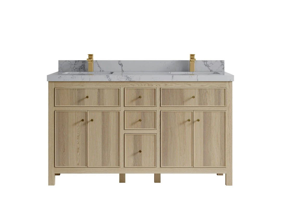 Sonoma Oak 60 in. W x 22 in. D Double Sink Bathroom Vanity in Dark Natural with 2 in. Venatino Quartz Countertop