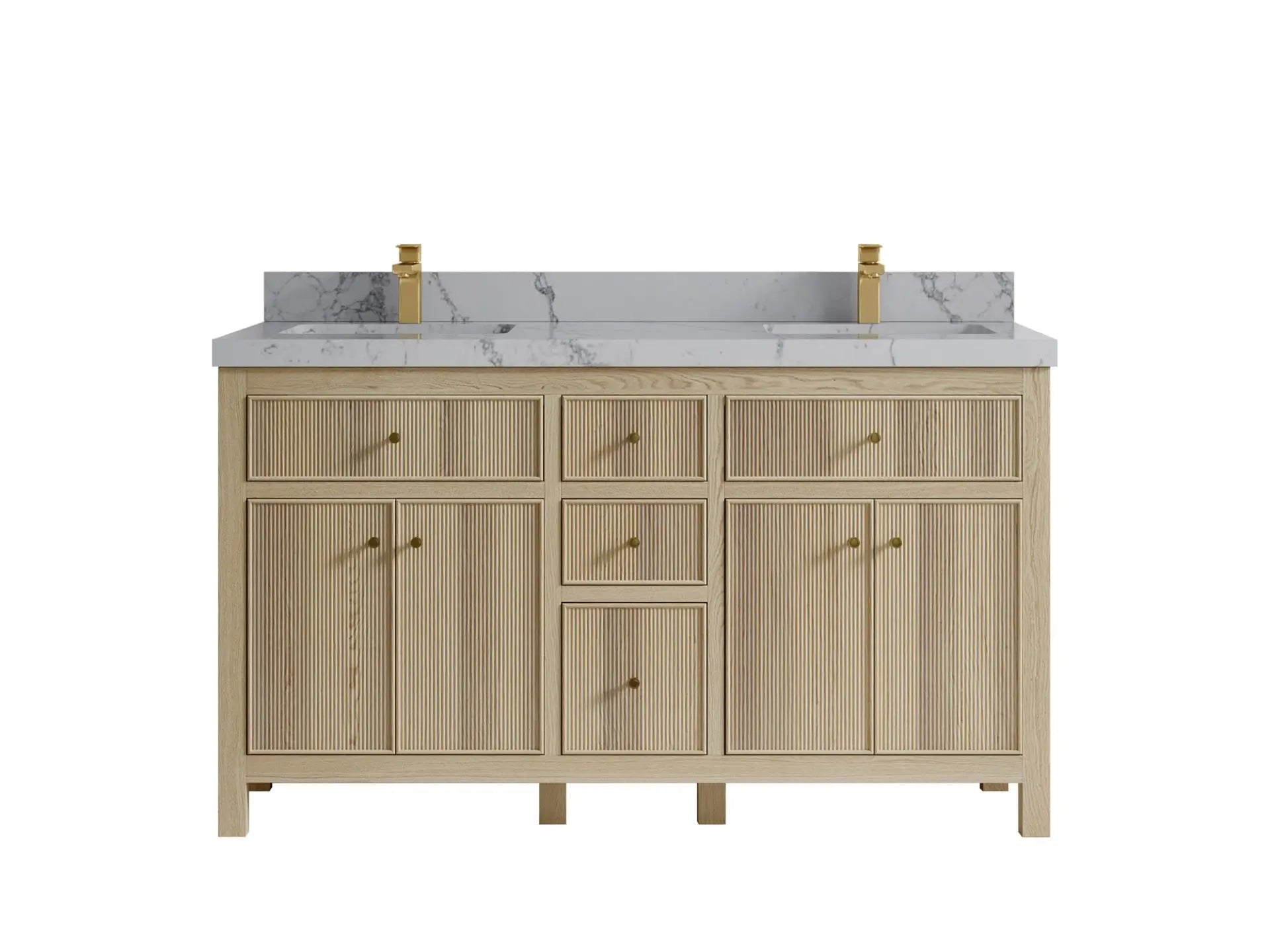 Sonoma Oak 60 in. W x 22 in. D Double Sink Bathroom Vanity in Dark Natural with 2 in. Venatino Quartz Countertop