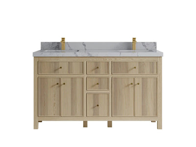 Sonoma Oak 60 in. W x 22 in. D Double Sink Bathroom Vanity in Dark Natural with 2 in. Venatino Quartz Countertop