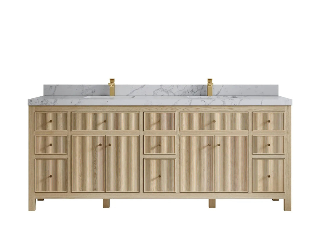 Sonoma Oak 84 in. W x 22 in. D Double Sink Bathroom Vanity in Dark Natural with 2 in. Venatino Quartz Countertop