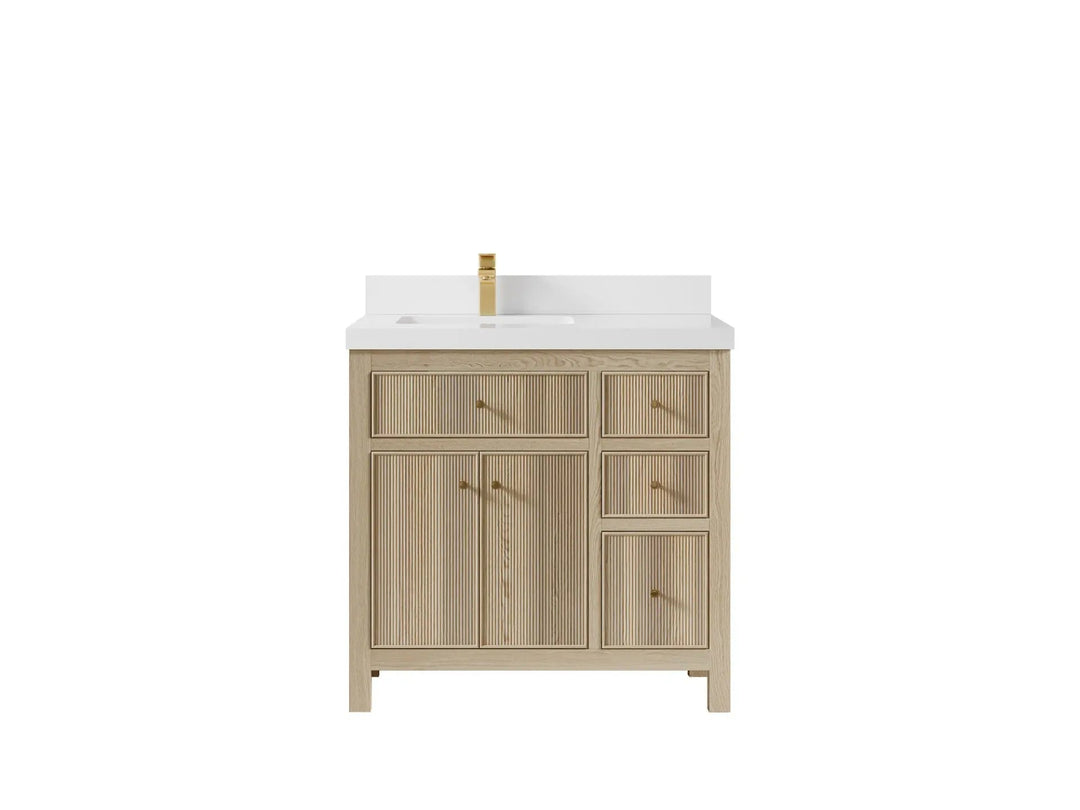 Sonoma Oak 36 in. W x 22 in. D Left Offset Sink Bathroom Vanity in Dark Natural with 2 in. White Quartz Countertop