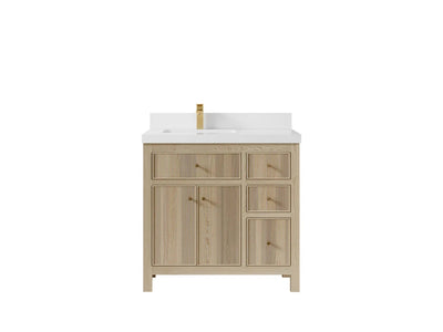 Sonoma Oak 36 in. W x 22 in. D Left Offset Sink Bathroom Vanity in Dark Natural with 2 in. White Quartz Countertop