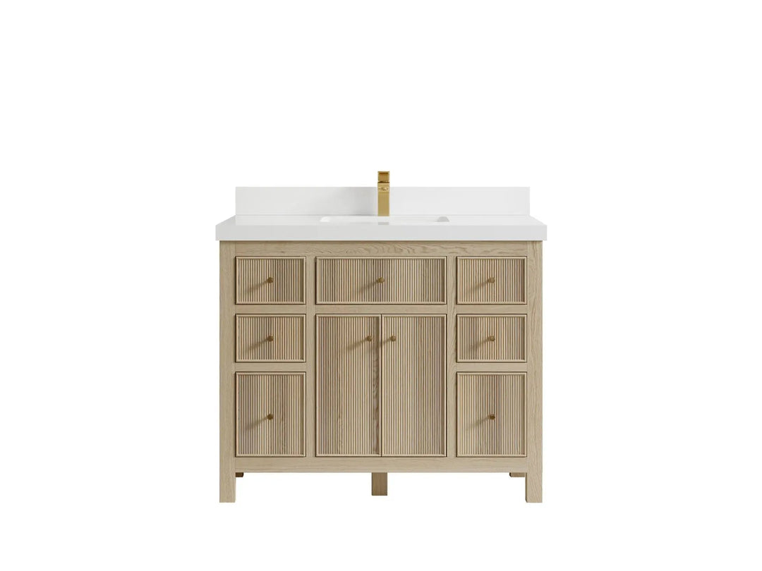 Sonoma Oak 42 in. W x 22 in. D Single Sink Bathroom Vanity in Dark Natural with 2 in. White Quartz Countertop