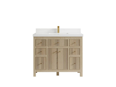 Sonoma Oak 42 in. W x 22 in. D Single Sink Bathroom Vanity in Dark Natural with 2 in. White Quartz Countertop