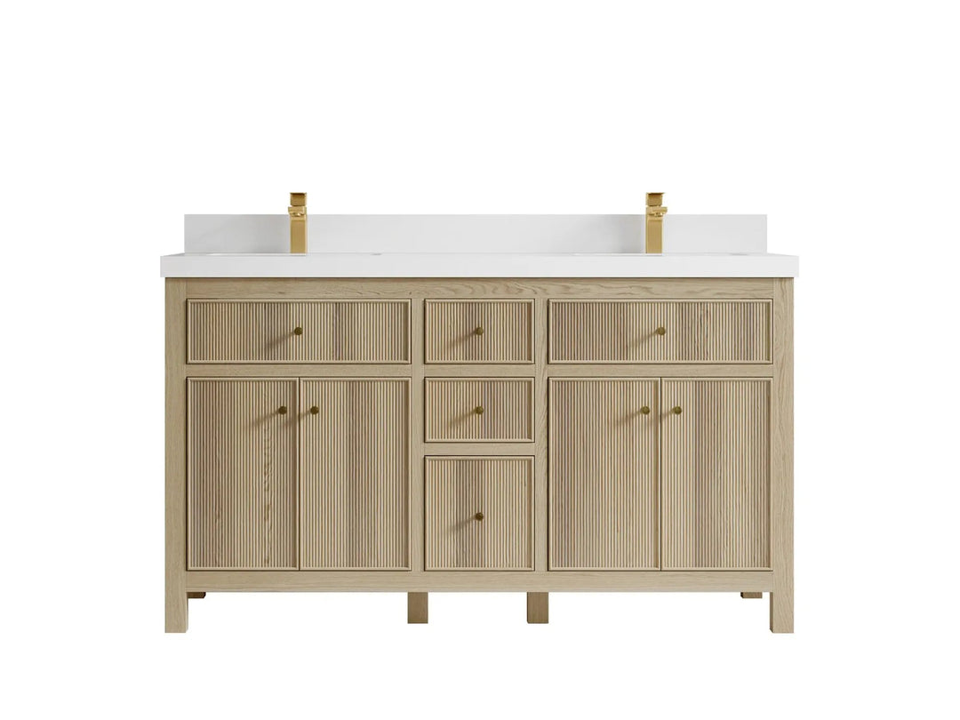 Sonoma Oak 60 in. W x 22 in. D Double Sink Bathroom Vanity in Dark Natural with 2 in. White Quartz Countertop