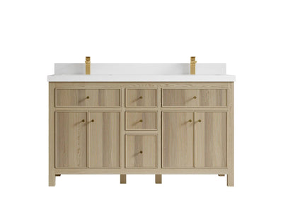 Sonoma Oak 60 in. W x 22 in. D Double Sink Bathroom Vanity in Dark Natural with 2 in. White Quartz Countertop