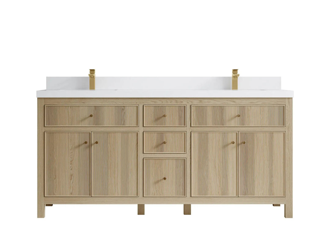 Sonoma Oak 72 in. W x 22 in. D Double Sink Bathroom Vanity in Dark Natural with 2 in. White Quartz Countertop