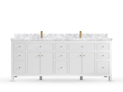 Sonoma84 White vanity with Carrara Marble, Straight / Mitered, front view