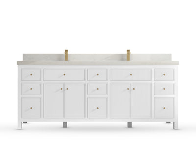Sonoma84 White vanity with Carrara Quartz, Straight / Mitered, front view