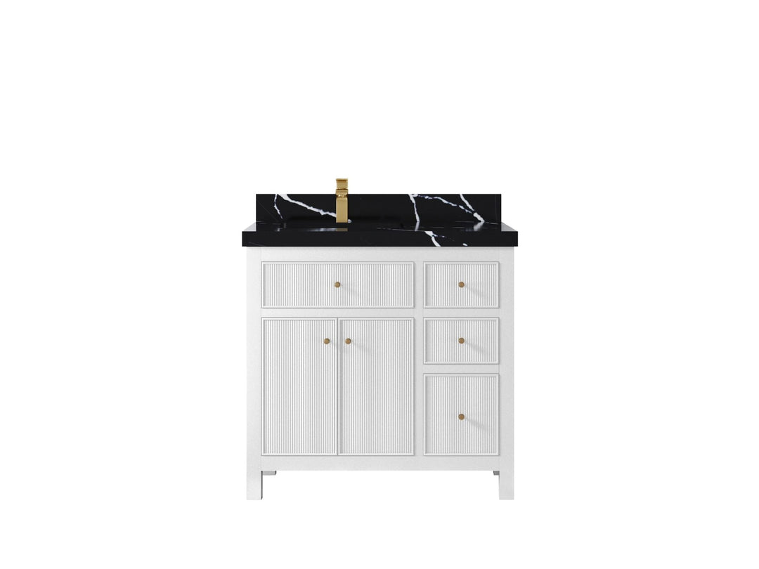 Sonoma 36 in. W x 22 in. D Left Offset Sink Bathroom Vanity in White with 2 in. Calacatta Black Quartz Countertop