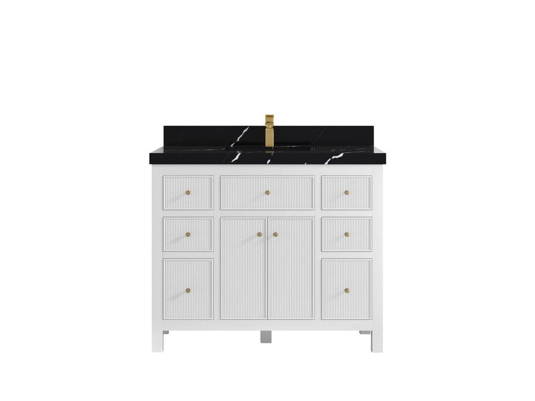 Sonoma 42 in. W x 22 in. D Single Sink Bathroom Vanity in White with 2 in. Calacatta Black Quartz Countertop