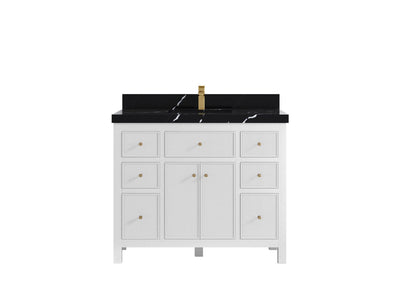 Sonoma 42 in. W x 22 in. D Single Sink Bathroom Vanity in White with 2 in. Calacatta Black Quartz Countertop