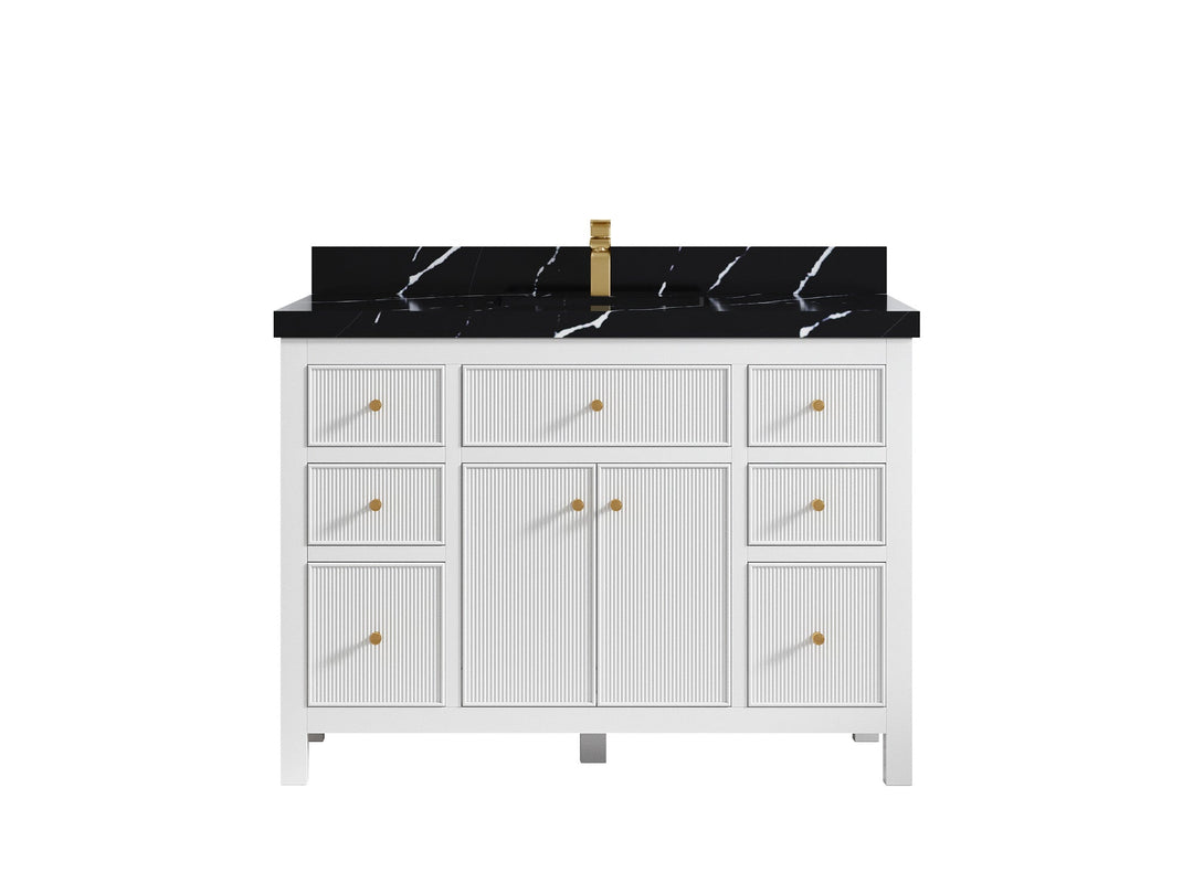 Sonoma 48 in. W x 22 in. D Single Sink Bathroom Vanity in White with 2 in. Calacatta Black Quartz Countertop