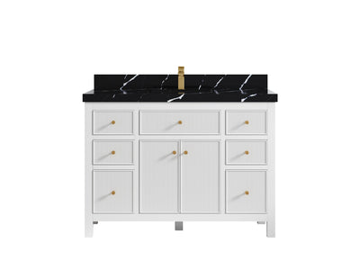 Sonoma 48 in. W x 22 in. D Single Sink Bathroom Vanity in White with 2 in. Calacatta Black Quartz Countertop