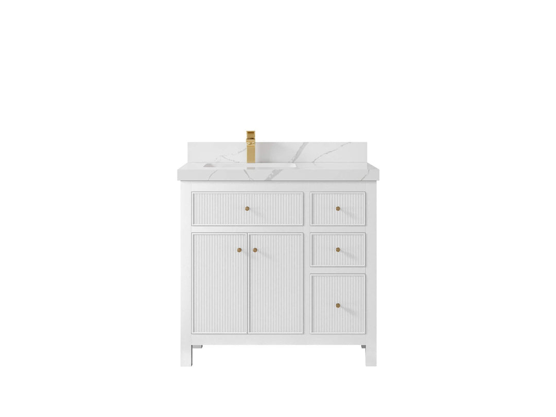 Sonoma 36 in. W x 22 in. D Left Offset Sink Bathroom Vanity in White with 2 in. Calacatta Laza Quartz Countertop