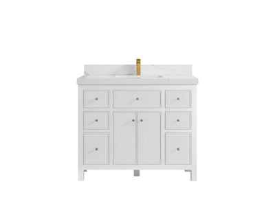Sonoma 42 in. W x 22 in. D Single Sink Bathroom Vanity in White with 2 in. Calacatta Laza Quartz Countertop