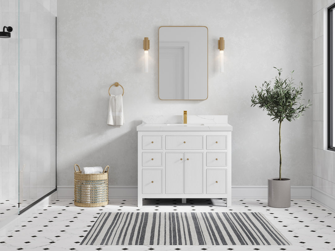 Sonoma 42 in. W x 22 in. D Single Sink Bathroom Vanity in White with 2 in. Calacatta Laza Quartz Countertop - Front View